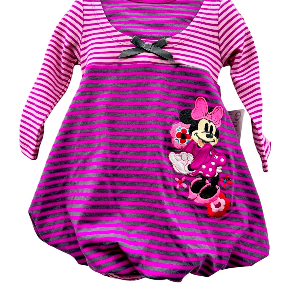 Disney Minnie Mouse Pink and Gray Striped Dress Set